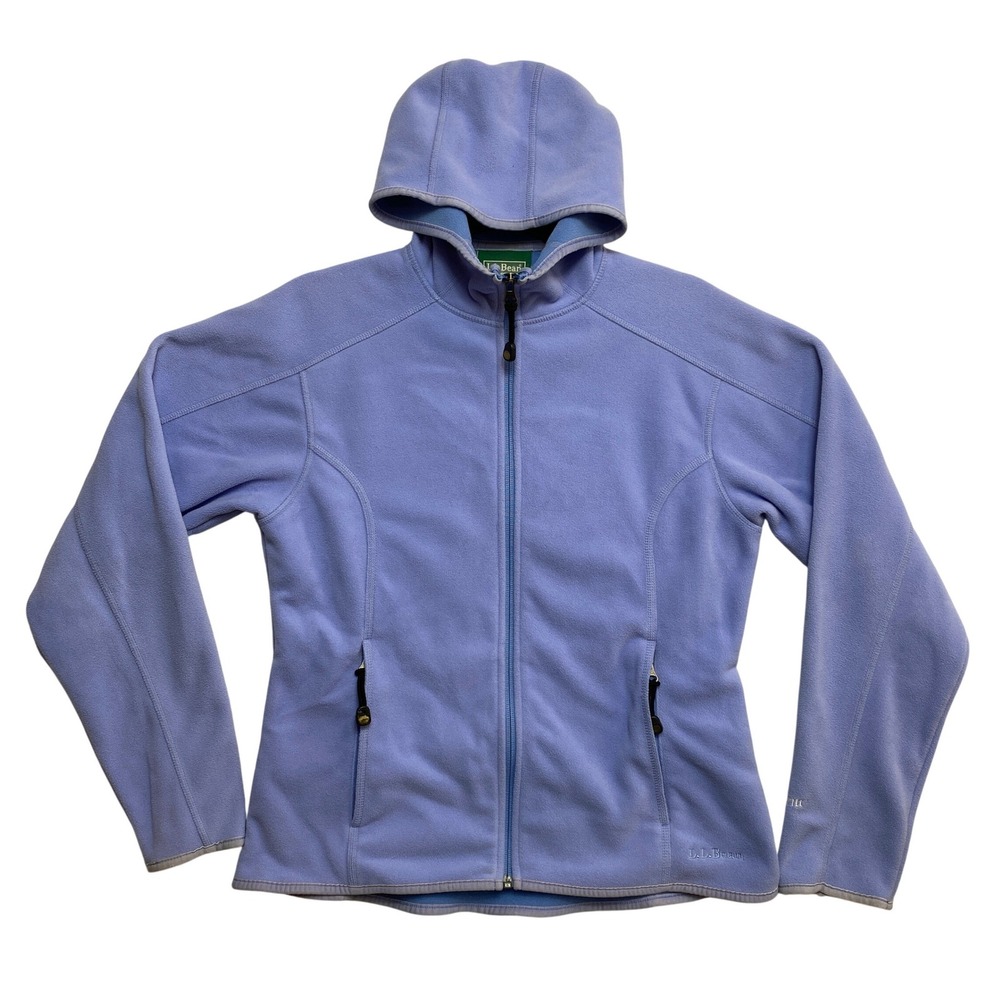 LL Bean Fleece Jacket Womens M Blue Hooded Full Zip Outdoor Layering